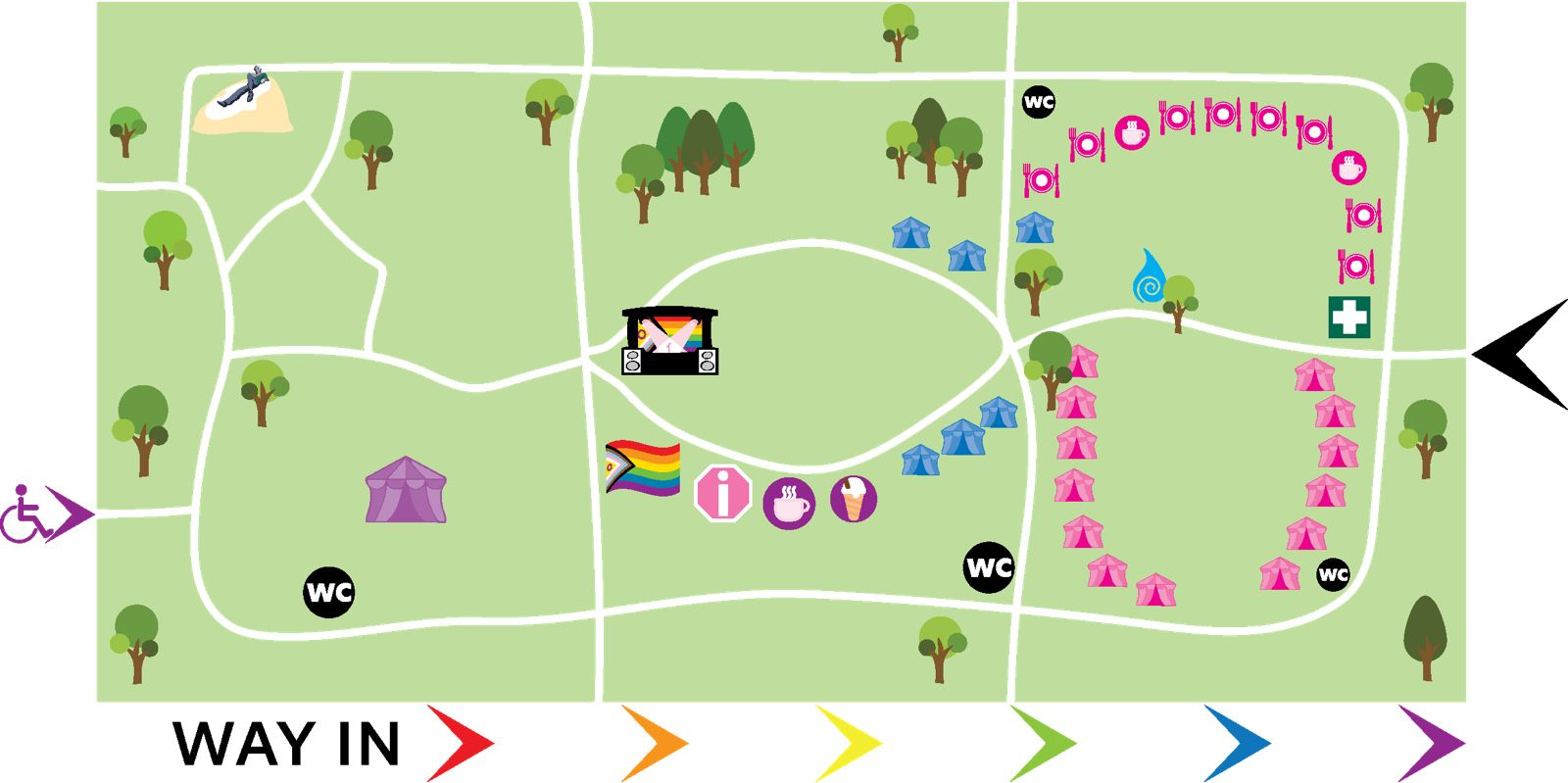 Image shows a map of the Merrion Square Pride Village layout.