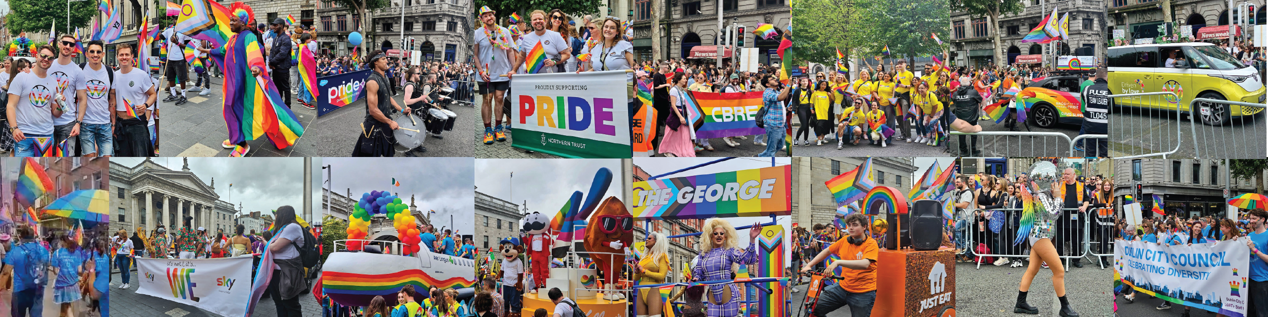 A mosaic of images from the 2025 Dublin LGBTQ+ Pride festival